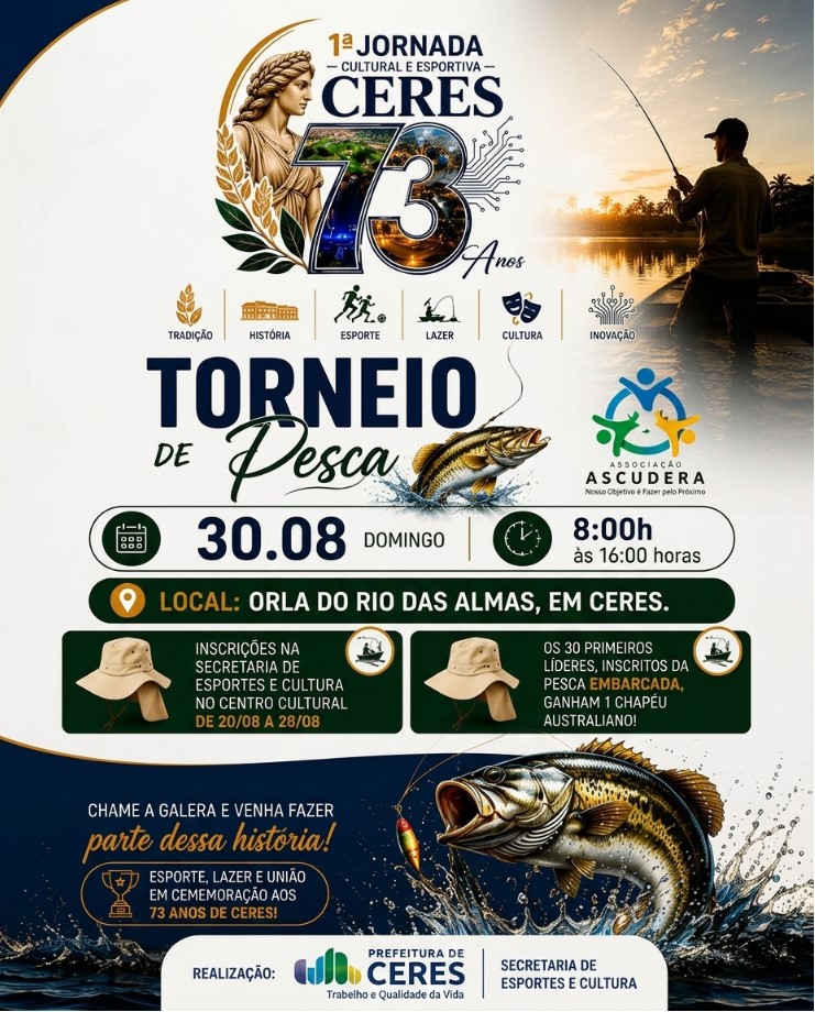 TORNEIO DE PESCA COMEMORA OS 73 ANOS DE CERES NA ORLA DO RIO DAS ALMAS.